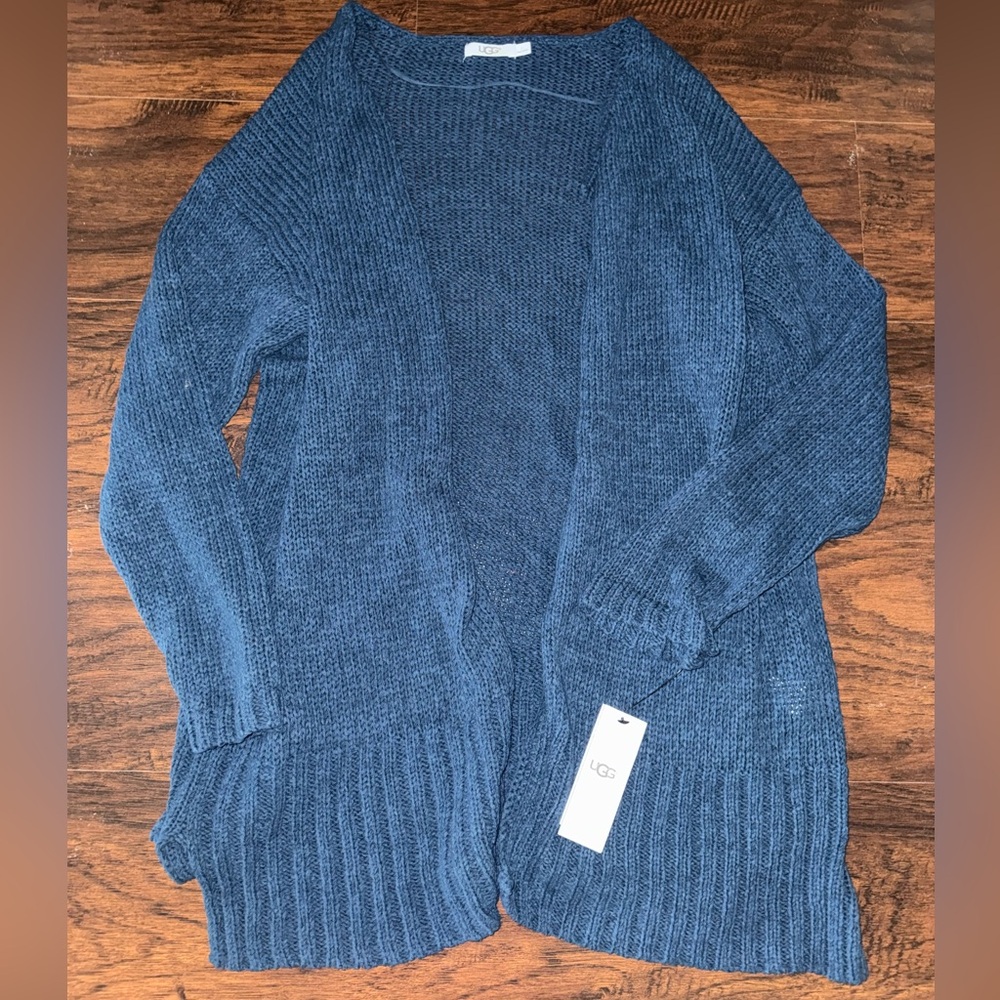 NWT UGG Australia Fiona Teal Blue Knit Long Open Duster Cardigan Sweater Large L
